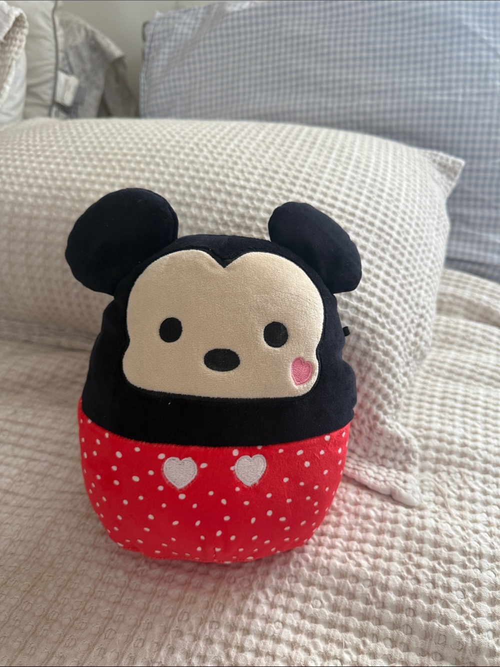 Cute Mickey-style Plush with Red Polka Dot Bottom